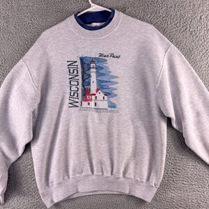 Vintage Wind Point Wisconsin Sweatshirt‎ Womens Large Gray Jerzees Made in USA